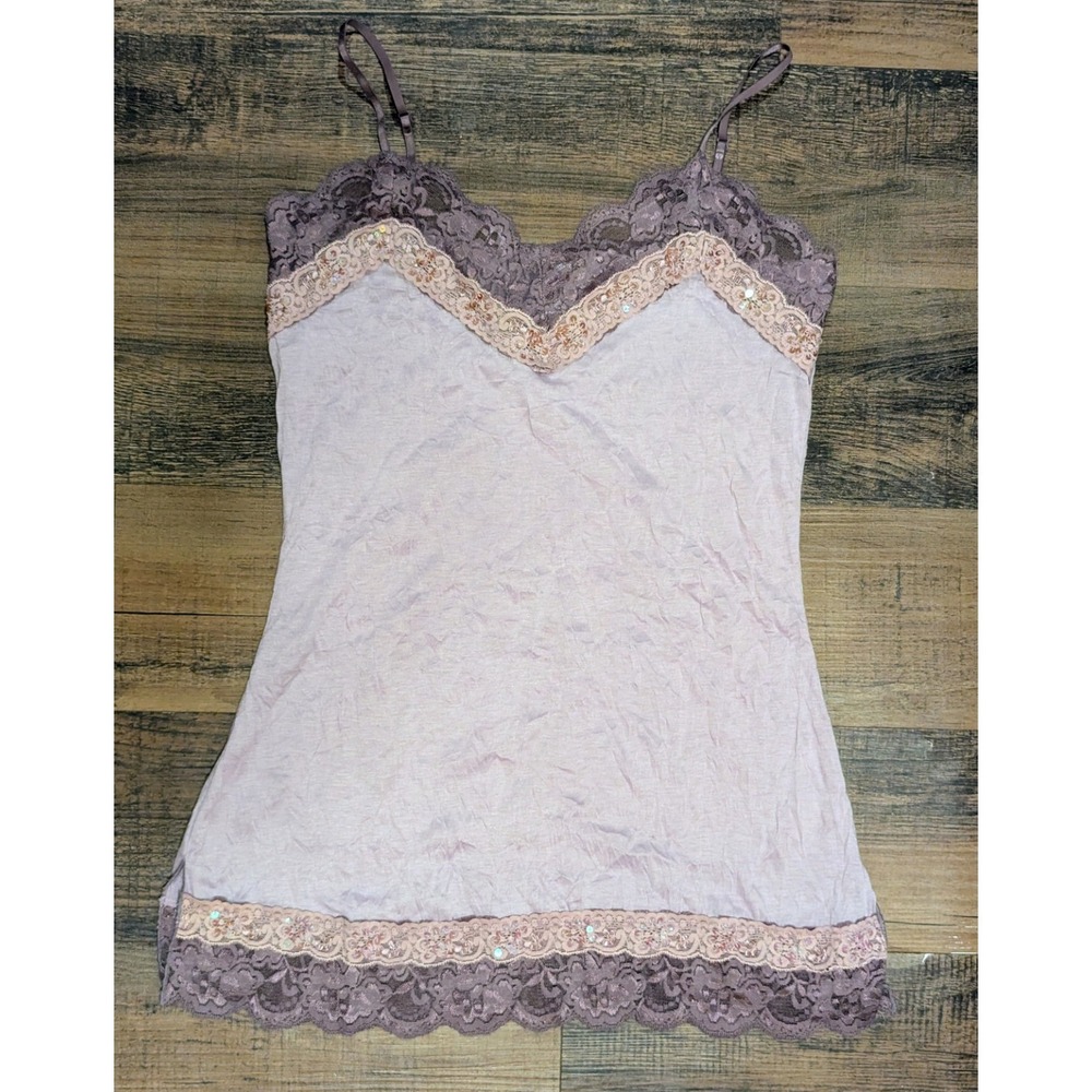 Womens Babydoll Camisole Tank Top Purple Lace Trim Vintage Y2K 2000s Vintage